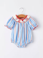 Flag Medal Ice Cream Smock Embroidery Baby Girl Romper