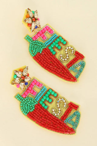 Fiesta Red Pepper Cinco De Mayo Beaded Earrings