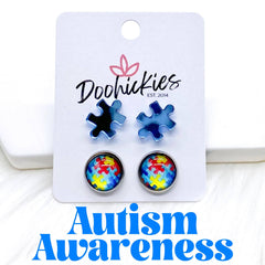 12mm Mirror Puzzle & Autism Awareness in Stainless -Earrings