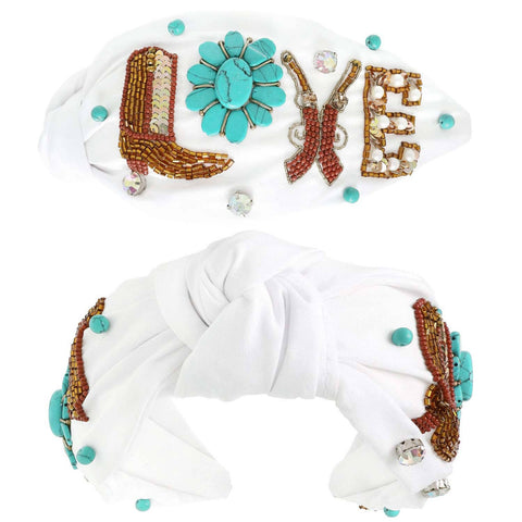 Western Love Turquoise Top Knotted Beaded Headband
