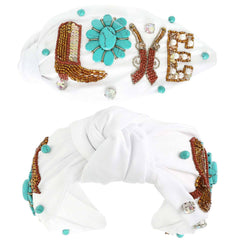 Western Love Turquoise Top Knotted Beaded Headband