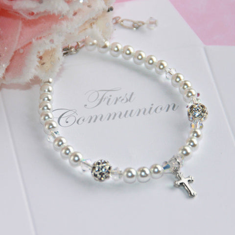 First Communion Cross Pearl Bracelet CJ-178