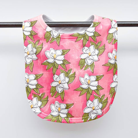 Magnolia Baby Bib - Pink Floral Girl Arrival Birthday Gift